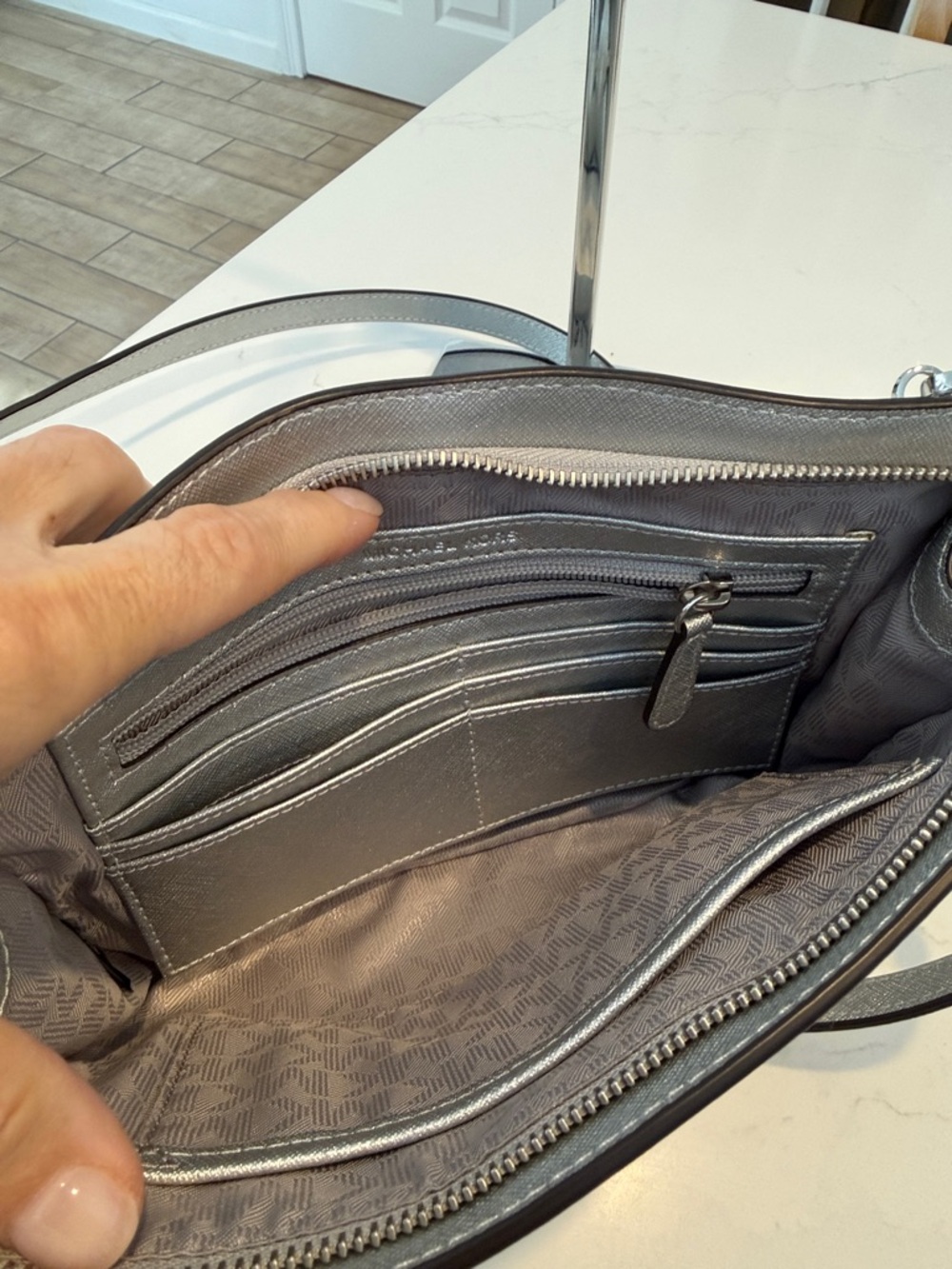 Michael Kors Metallic Silver Saffiano Crossbody Bag - Picture 10 of 11